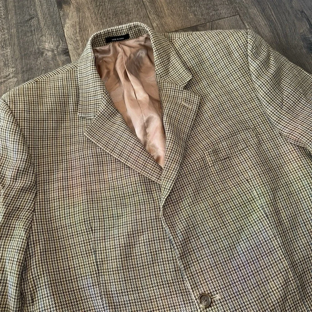 Chaps Wool Blend Sport Coat Mens 46L Houndstooth Silk Blazer Suit Jacket Career - Picture 3 of 16